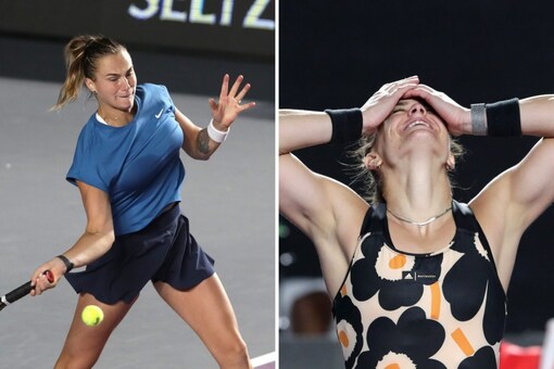 Maria Sakkari (R) beat top seed Aryna Sabalenka in the WTA Finals. (Reuters Photo)
