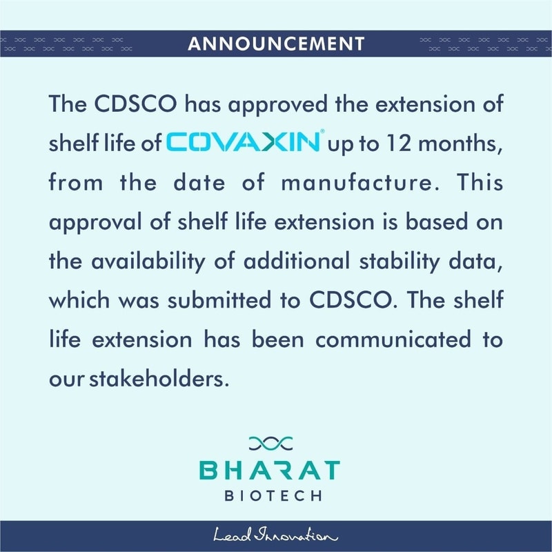 Covaxin ShelfLife Extended to 12 Months by CDSCO Based on Stability Data Bharat Biotech