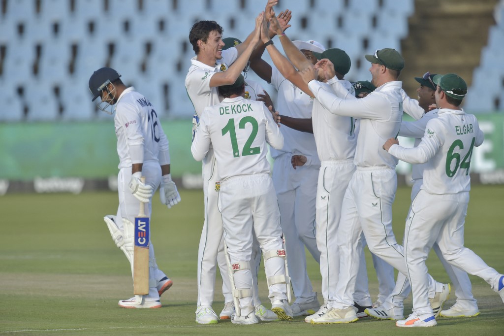 marco jansen celebrates taking a wicket in centurion