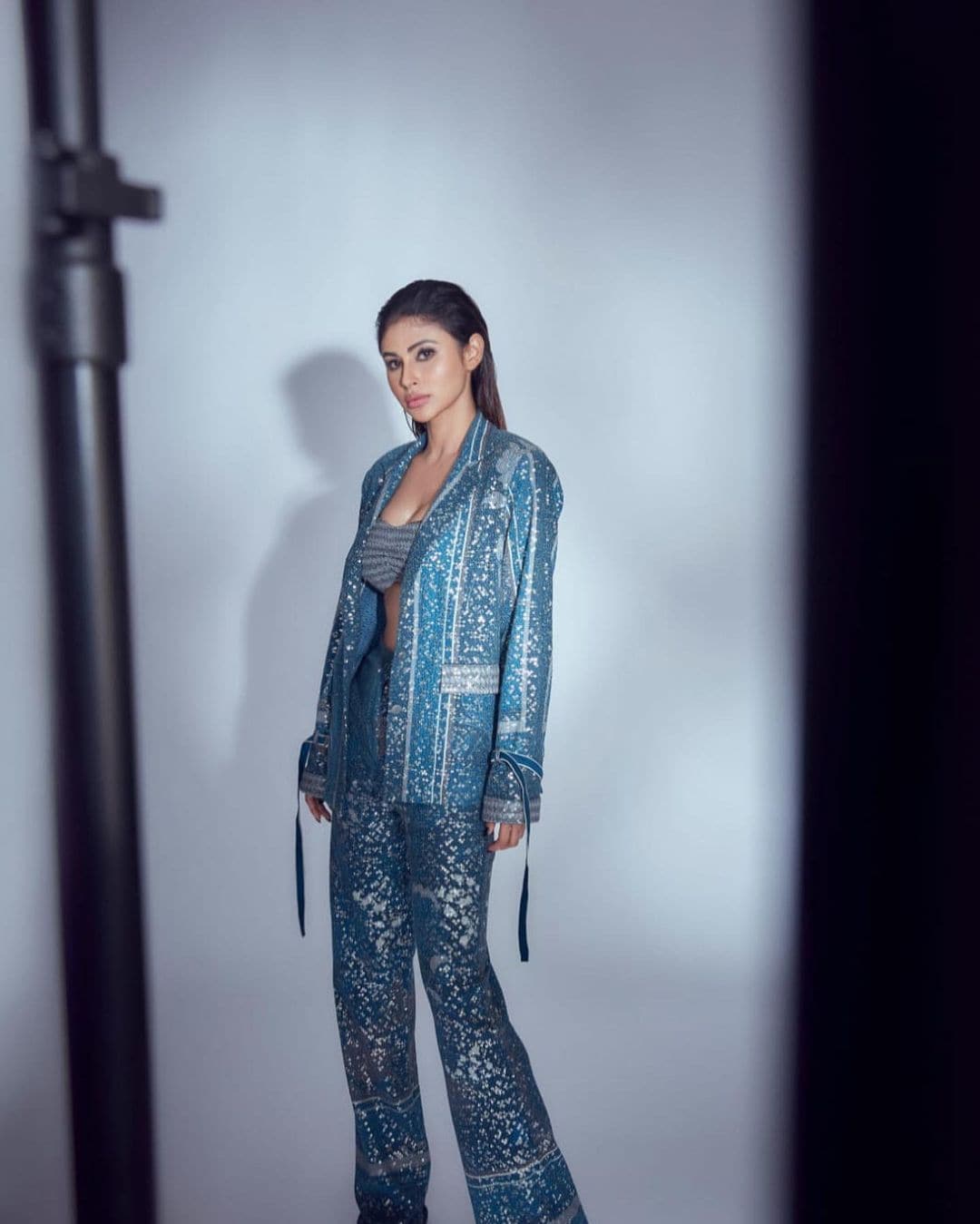 Mouni Roy's Sequinned Pantsuit and Indigo Bling Bralette: A Dazzling Fashion Fusion