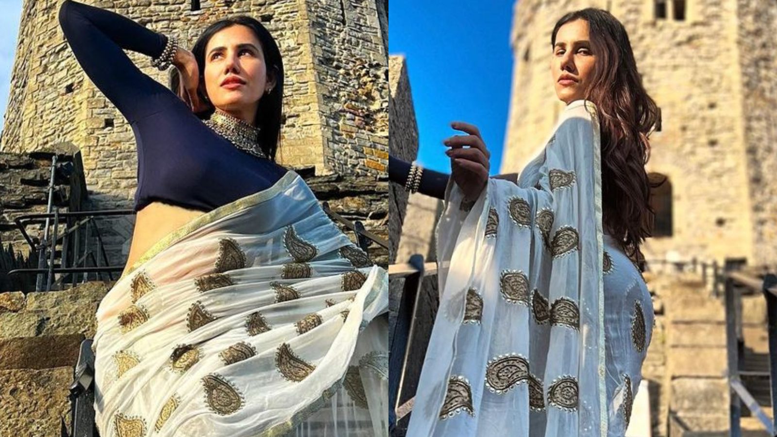 Sonnalli Seygall Flaunts Sexy Curves In Crop Blouse And Printed Saree ...