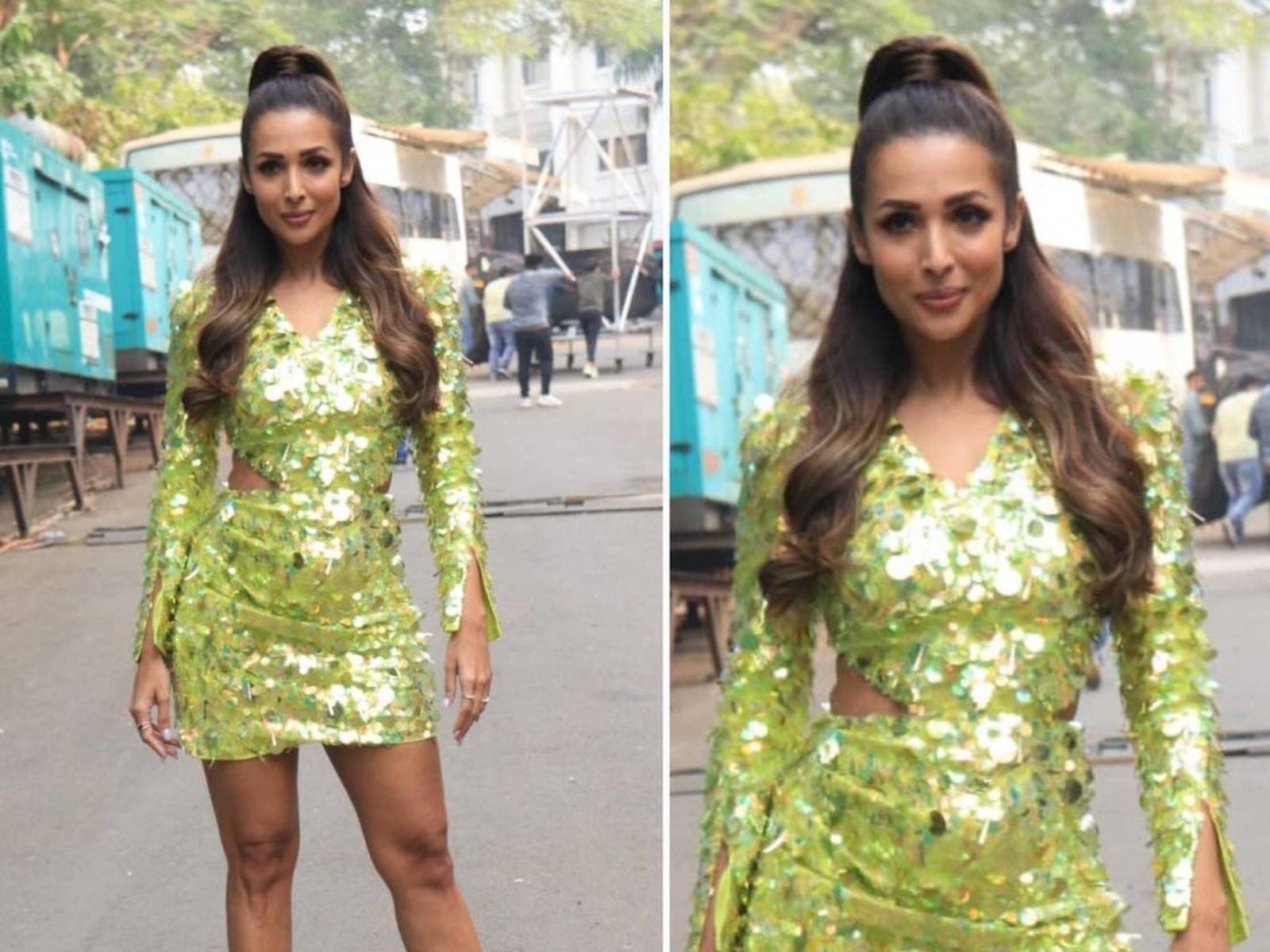 slim fit dress slacks Malaika Arora Mehndi Green Zari and Mukaish Embroidered Yoke Design Stright  Kurta Set