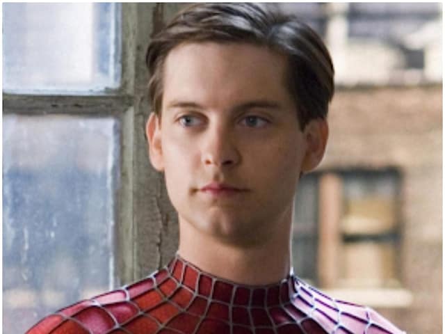 Tobey Maguire in the first Spiderman movie directed by Sam Raimi