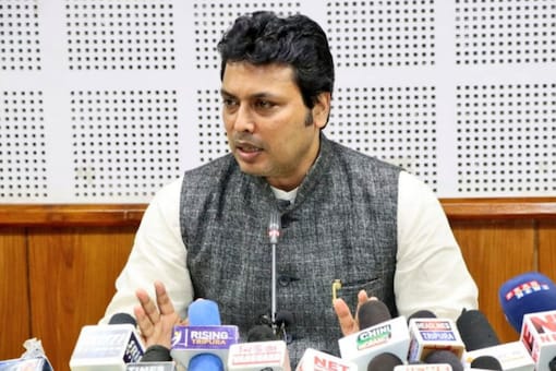 Biplab Kumar Deb became the CM of the North-eastern state after a BJP-led coalition ousted the CPI(M) from power in 2018. (Credits: Twitter/ANI)