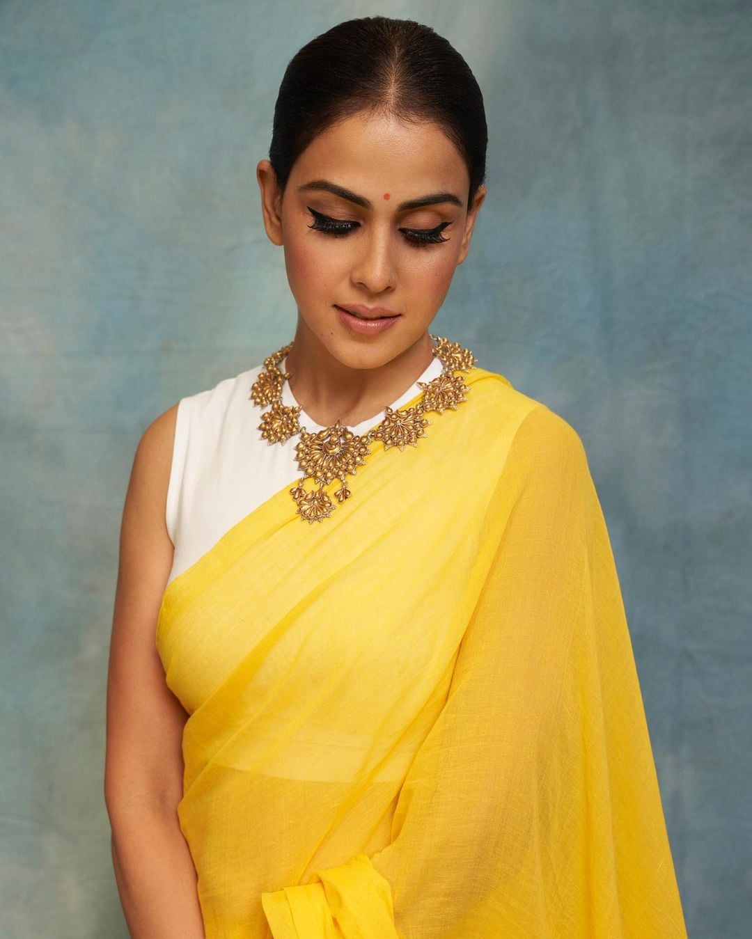 Orgenza || Light Yellow Color Organza Silk Embroidery Work All Over Saree  With Contrast Blouse – Orgenza Store