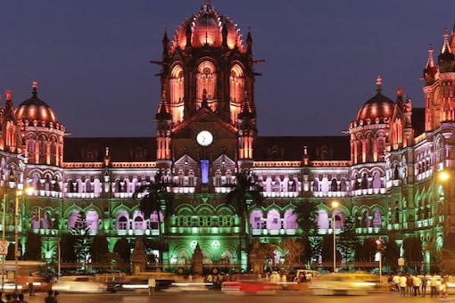 Chhatrapati Shivaji Maharaj Terminus (CSMT) in Mumbai illuminated in tricolour. (Image Shutterstock file)

