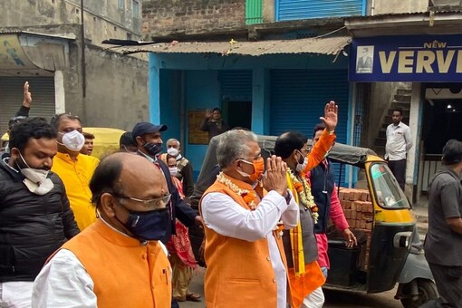 BJP national vice-president Dilip Ghosh campaigns in Asansol on Tuesday ahead of West Bengal civic polls on January 22. (Photo: Twitter @DilipGhoshBJP)