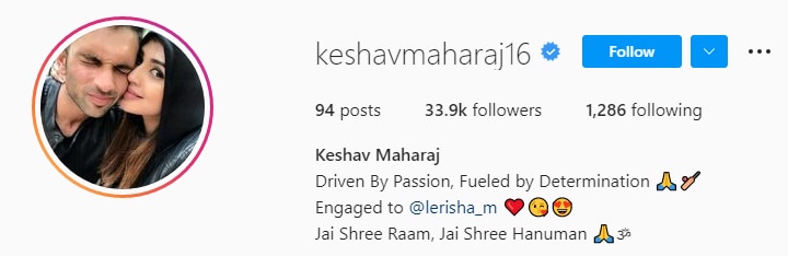 Keshav Maharaj Says ‘Jai Shree Raam’ on Instagram After South Africa Thrash India in ODI Series