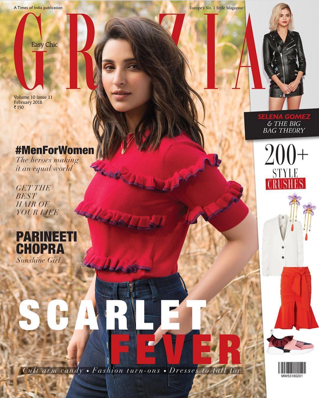 Parineeti Chopra keeps it chic in the ruffled top and denims on the Grazia cover. 