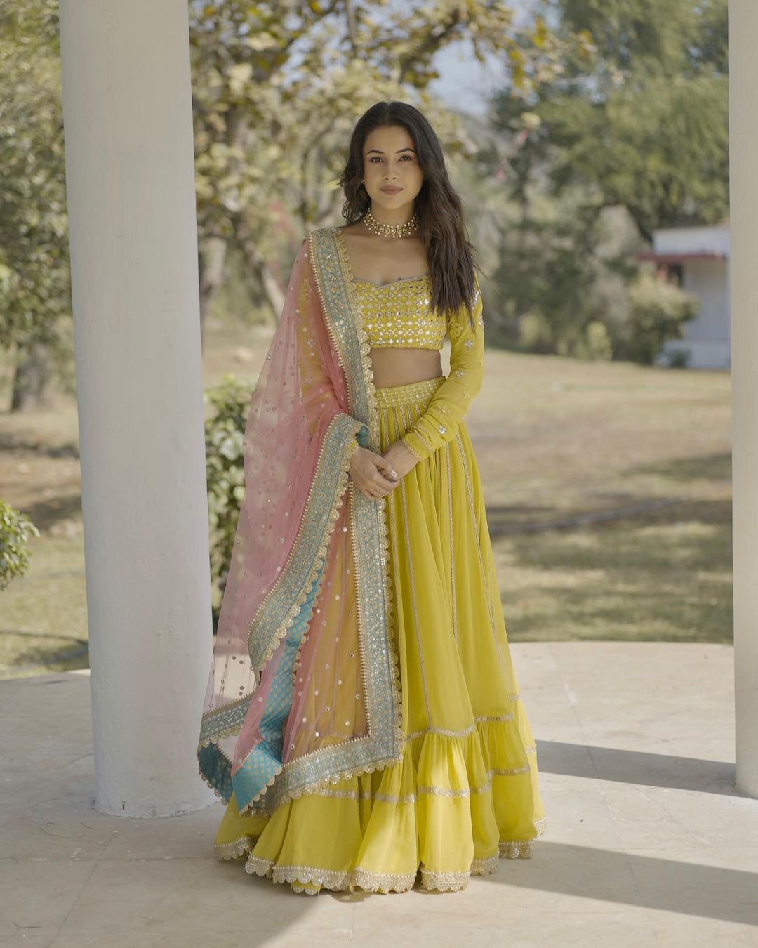 Gorgeous Look Yellow And Red Silk Base Digital Printed Designer Lehenga  Choli – Kaleendi