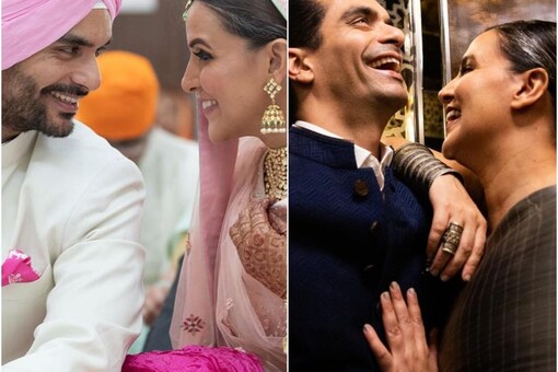 Angad Bedi tied a knot to actress Neha Dhupia on 10 May, 2018, in a secret wedding ceremony, witnessed by their close family and friends. (Images Instagram)
