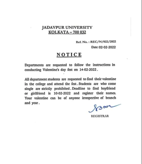 Jadavpur University’s ‘Fake’ V-Day Notice Goes Viral