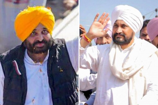 Bhagwant Mann (left) is the AAP's chief ministerial candidate, while incumbent Charanjit Singh Channi is the CM pick of the Congress in Punjab. (PTI Photos)