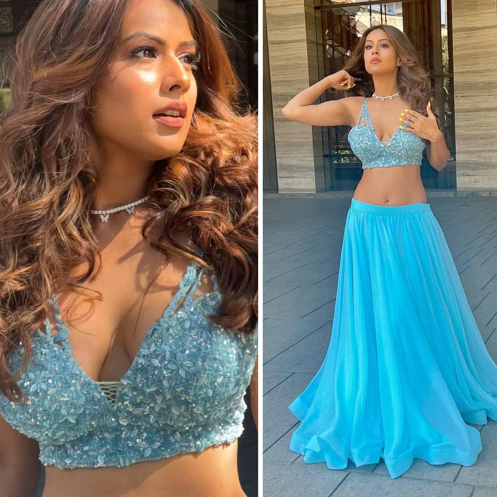 Indian Elsa: Nia Sharma looks gorgeous in blue ethnic deep-neck blouse and  lehenga, fans feel the heat