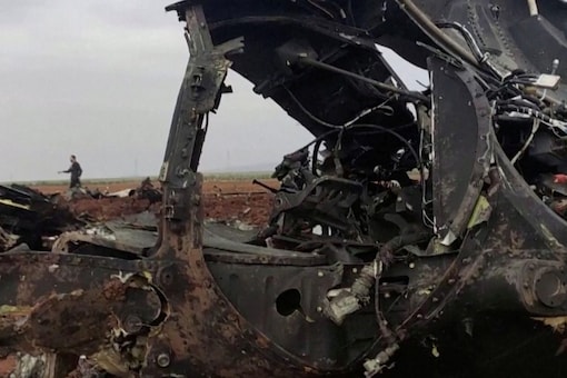 Debris of a destroyed US helicopter involved in the US operation conducted against an Islamic State group leader in the northwestern parts of Syria's Idlib province (Image: Reuters)