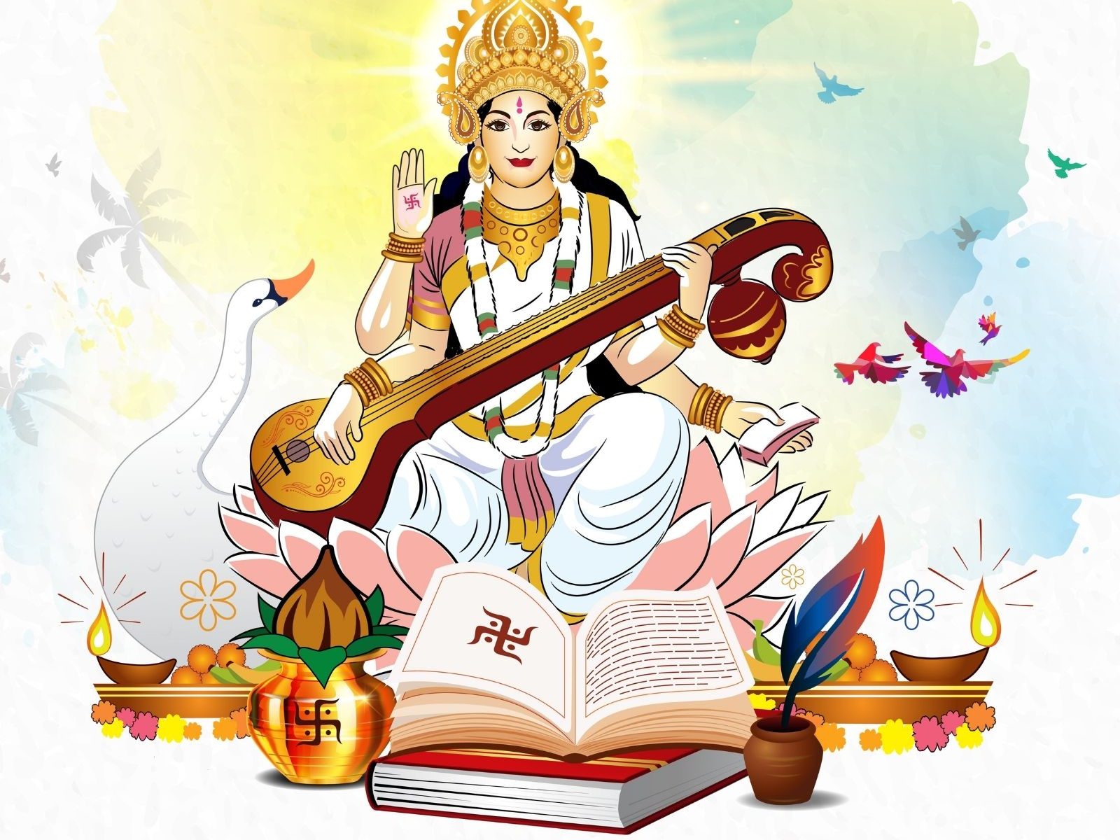Goddess Saraswati coloring page for kids