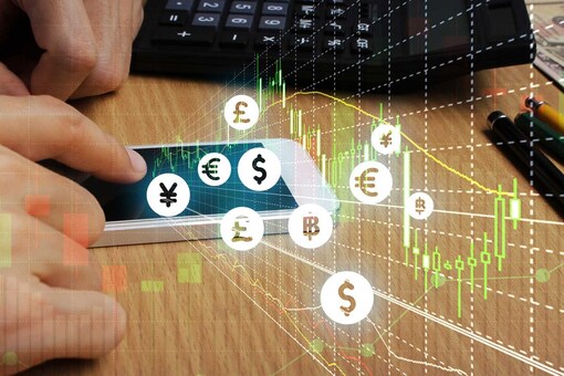 Businessman touch samrtphone network using currency icon technology with virtual screen icons, Investment Financial Technology.