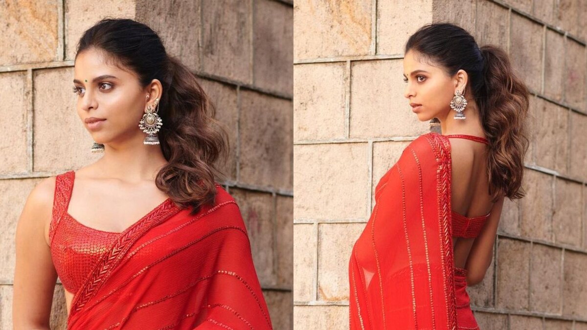 Shraddha Kapoor in red saree with backless blouse sets festive
