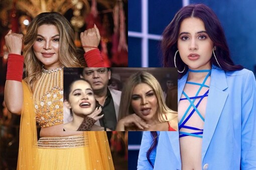 Rakhi Sawant, Urfi Javed Imitate Allu Arjun's Iconic Hand Gesture from Pushpa in Viral Video Rakhi Sawant, Urfi Javed Imitate Allu Arjun's Iconic Hand Gesture from Pushpa in Viral Video