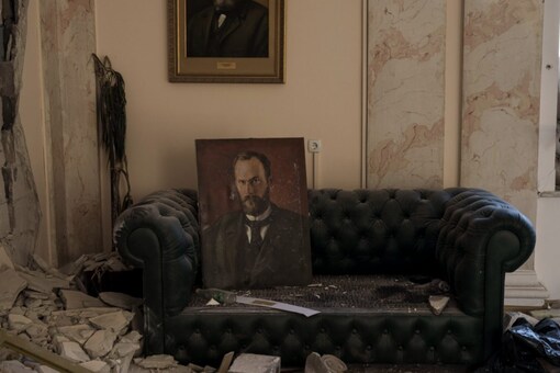 The regional administration building, heavily damaged after a Russian attack earlier this month is still covered in debris in Kharkiv, Ukraine. (AP Photo)
