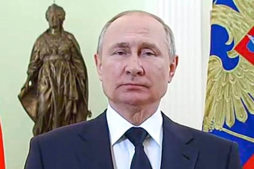 In this handout photo made from video released by the Russian Presidential Press Service, President Vladimir Putin speaks to celebrate International Women's Day, in Moscow, on March 8. (Photo: AP/PTI) 