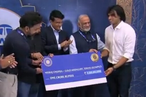 Neeraj Chopra being felicitated by BCCI (Twitter)
