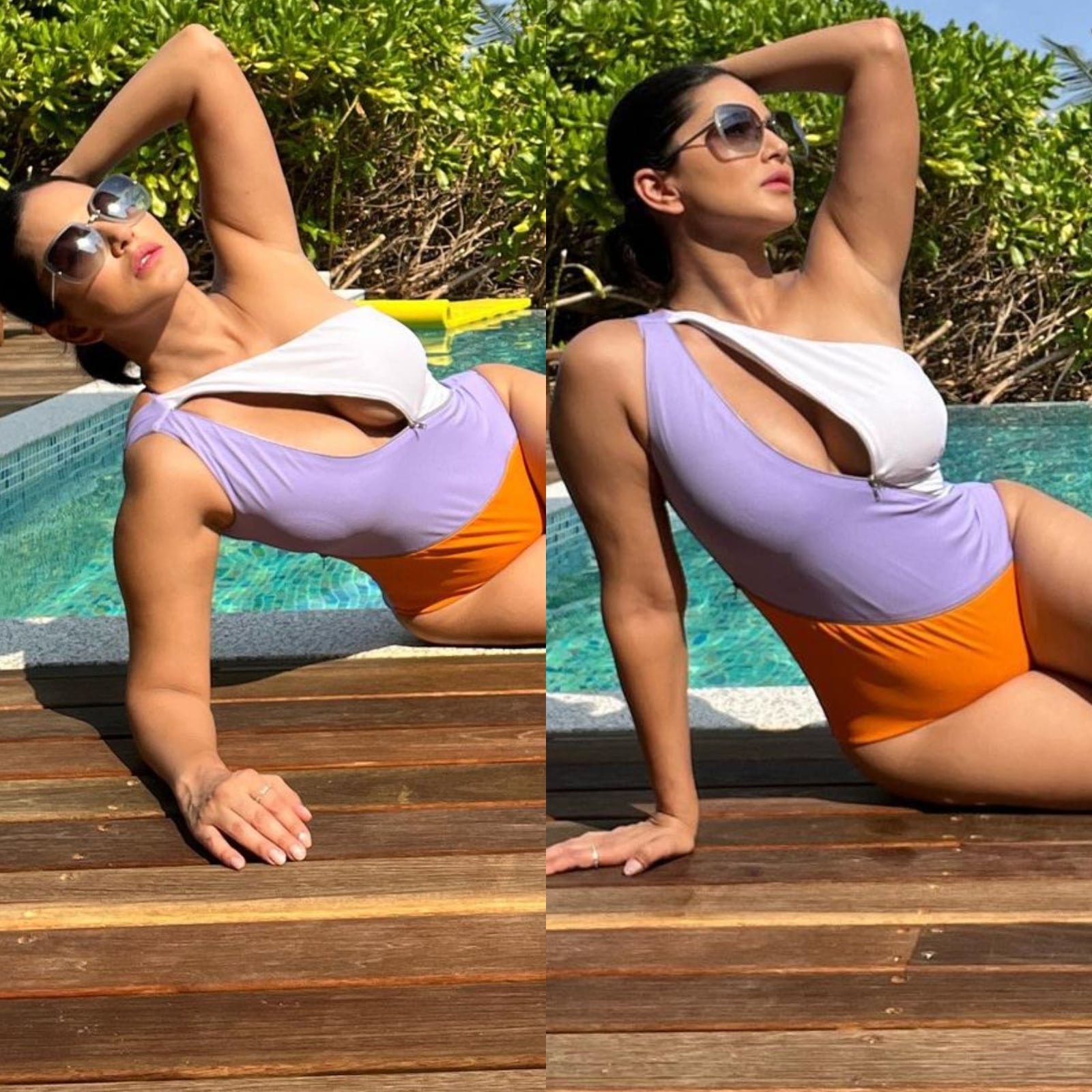 Chinese English Sexy Sunny - Sunny Leone Flaunts Her Sexy Curves As She Slips into Vibrant Swimsuit for  Maldives Vacay; See Pics - News18