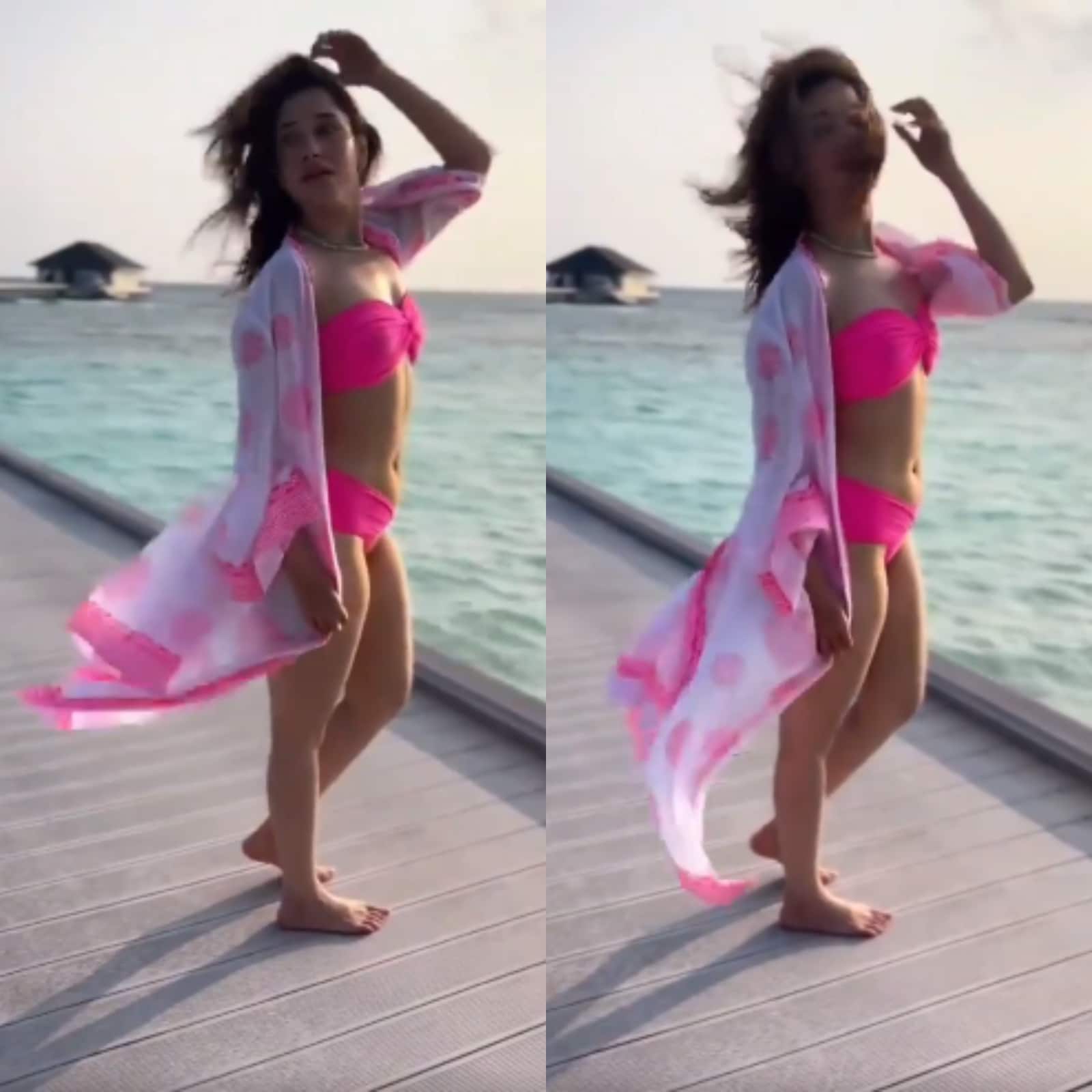 Tamannaah Bhatia Looks Smoking Hot In Bold Pink Bikini During Her Maldives  Vacay