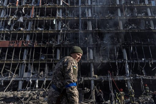 A general view of the site of a bombing at a shopping centre as Russia's invasion of Ukraine continues. (Image: Reuters)