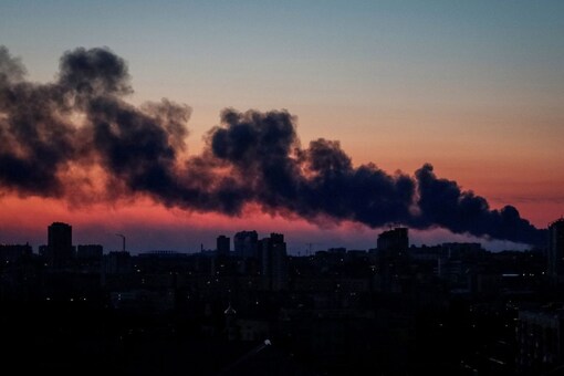 Smoke rises after shelling near Kyiv, Ukraine, on March 17, 2022. (REUTERS/Gleb Garanich)