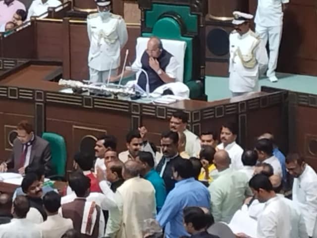 Congress MLAs stepped into the well of the House shouting slogans. (News18)