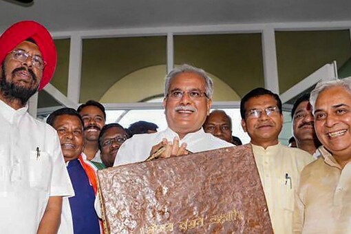 Chhattisgarh CM Bhupesh Baghel outside the state assembly in Raipur on Wednesday. (PTI Photo)