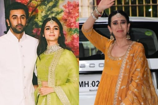 Karisma Kapoor was spotted at Ranbir Kapoor and Alia Bhatt's mehendi ceremony. (Pic: Viral Bhayani)