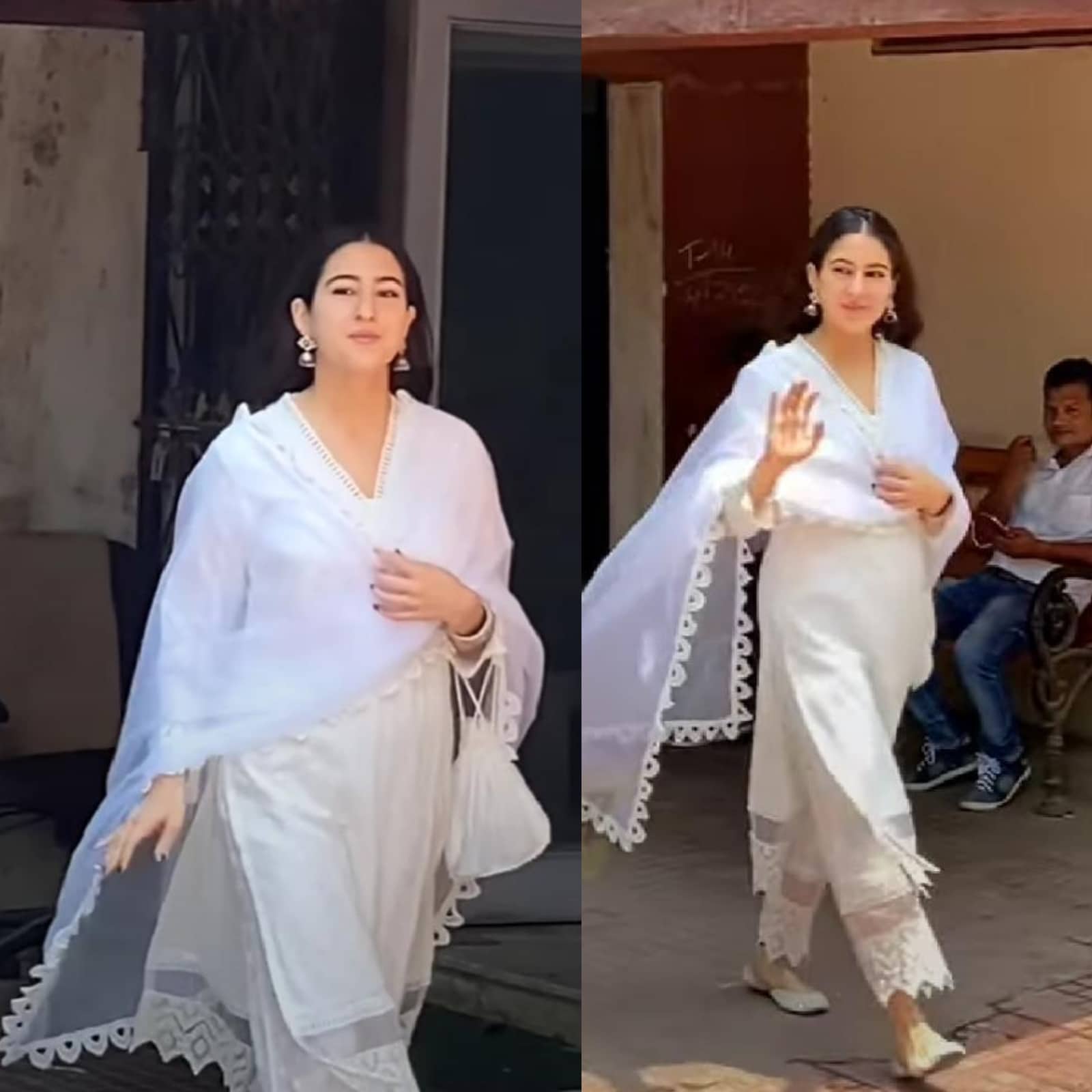 Sara Ali Khan in Mulmul Tryst white set | White kurta, Outfits, White pants