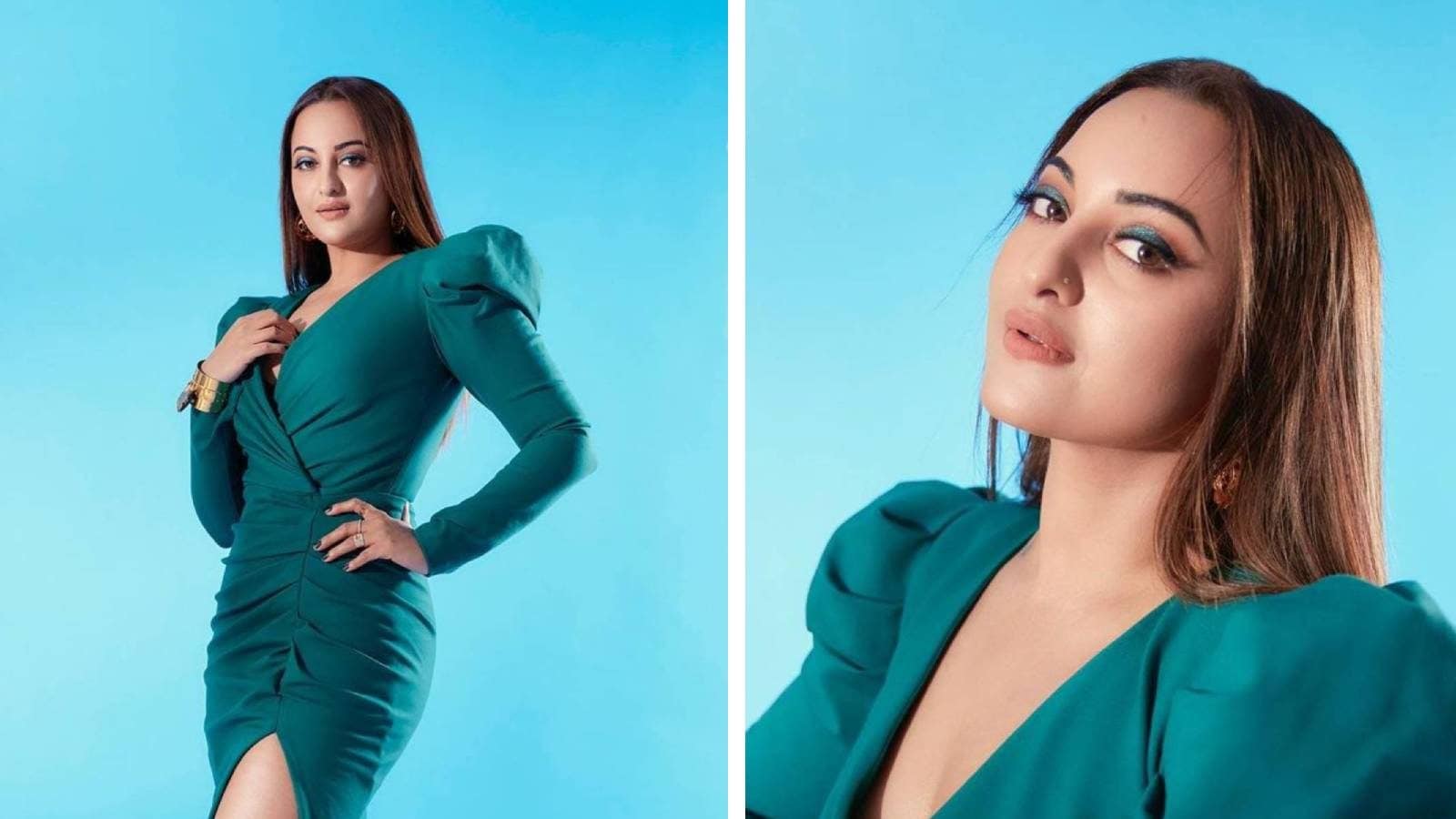 Sonakshi Sinha Looks Glamorous In Green Ruched Dress With Thigh-high Slit,  See The Diva's Sexy Pictures - News18