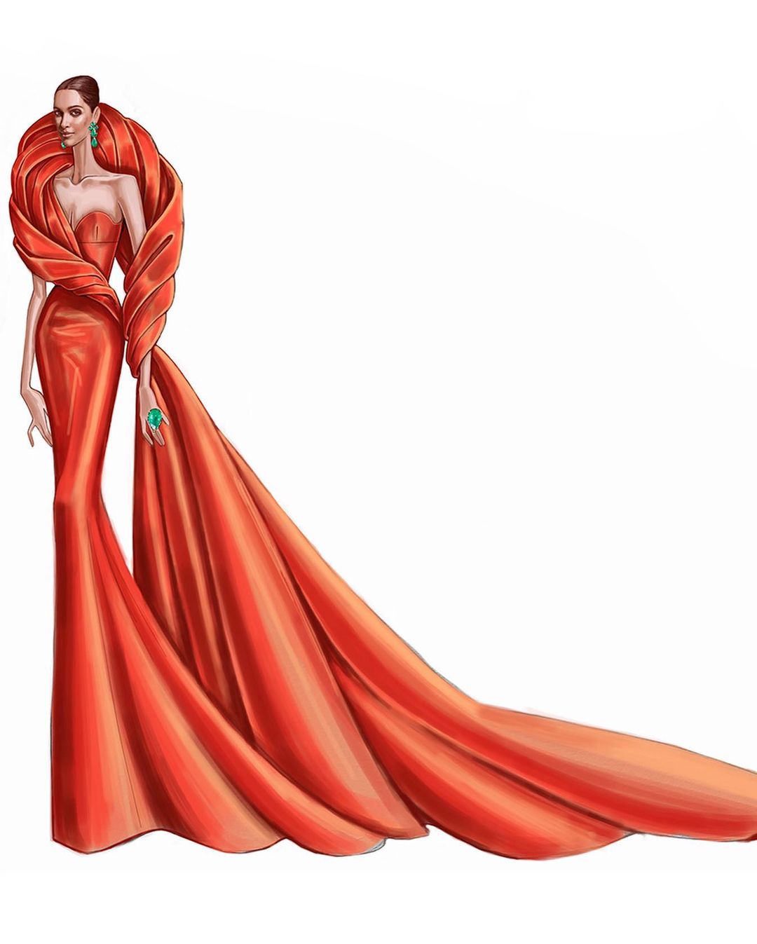 Sketch of the gown which was designed by couture brand Ashi Studio.