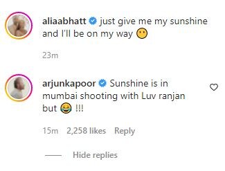 Arjun Kapoor's comment on Alia Bhatt's Instagram post  