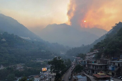 A photo of fire that engulfed Trikuta hills in Reasi district of Jammu and Kashmir on May 15. The fire was reported from the forest area. (Photo: PTI)