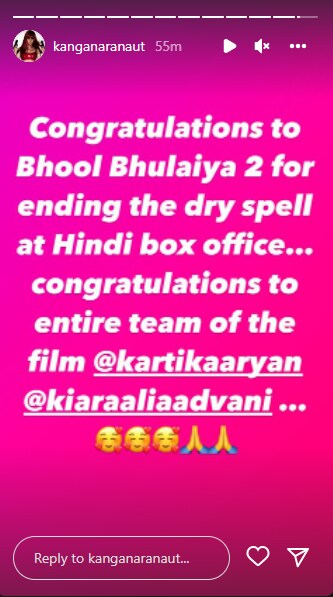 Kangana Ranaut congratulates Kartik Aaryan and Kiara Advani for impressive Bhool Bhulaiyaa 2's opening box office collection 
