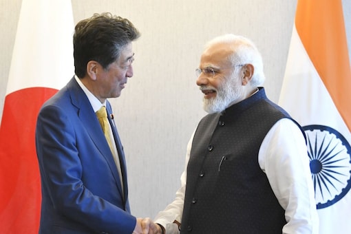 Prime Minister Narendra Modi meets former Japanese PM Shinzo Abe in Tokyo on May 24, 2022. (News18/Handout)