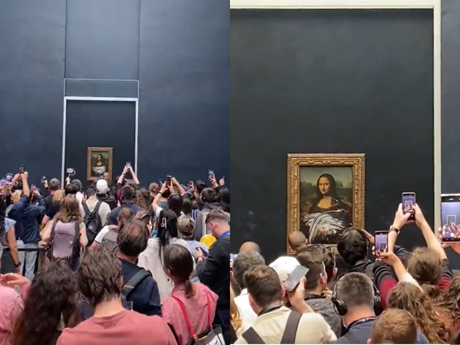 Man Disguised as Old Woman Smears Cake on Mona Lisa at the Louvre