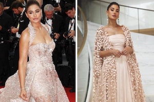 Nargis Fakhri Makes Glorious Entry At Cannes 2022 In Blush Pink Embellished Gowns, See Her Stunning Pictures