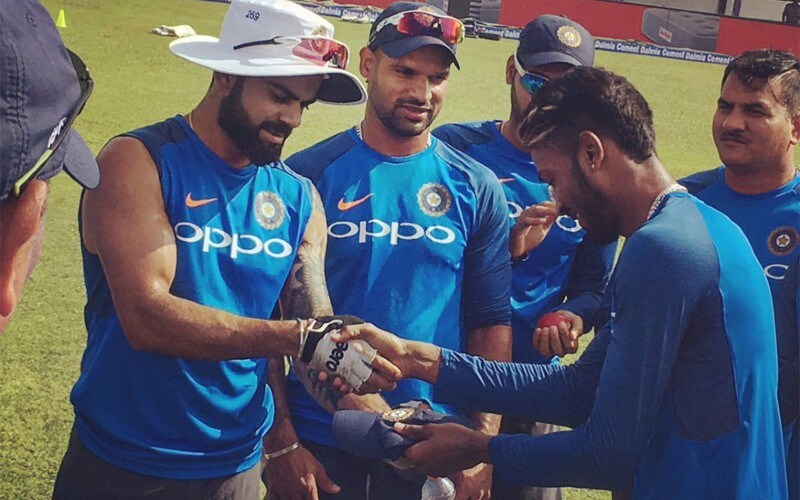 Hardik Pandya received his India cap from then captain Virat Kohli 