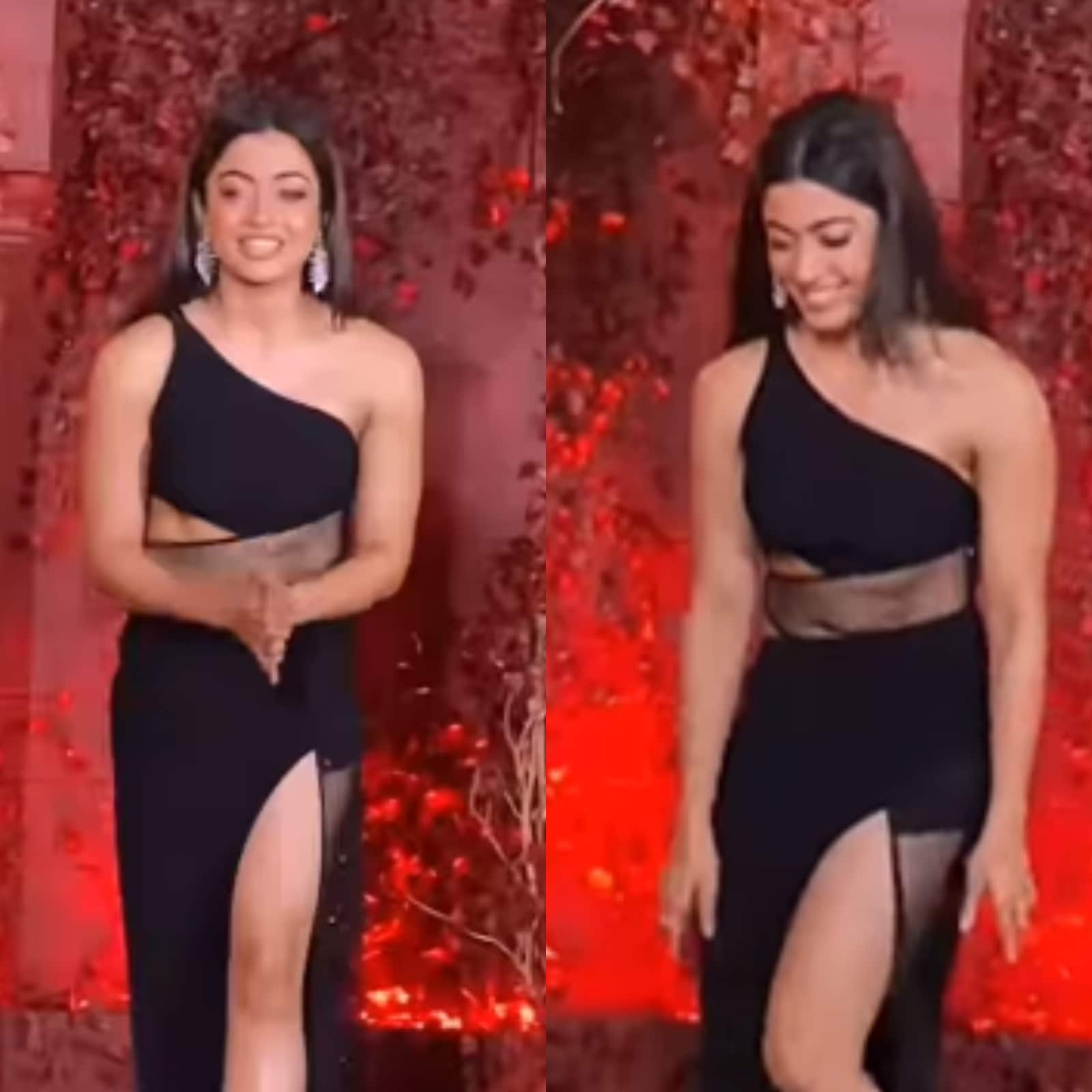 Rashmika Mandanna Risks Wardrobe Malfunction In Black Thigh High Gown, Netizen  Notice She's Uncomfortable