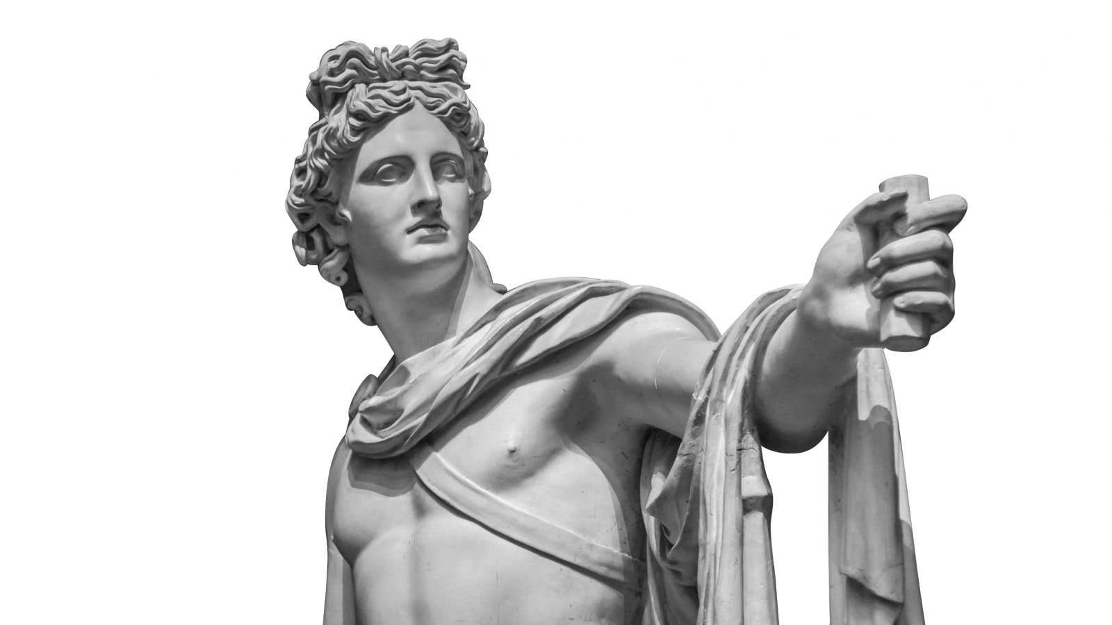 Скульптура Аполлона на белом фоне