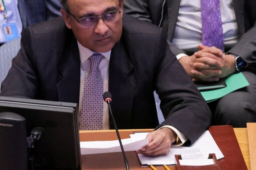 India's Ambassador to the United Nations TS Tirumurti addresses the United Nations Security Council during a meeting at the United Nations Headquarters in Manhattan, New York City, New York, US (Image: Reuters)