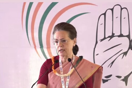 Sonia Gandhi addresses the delegates at the Congress's 'Chintan Shivir'. (Image: INC)