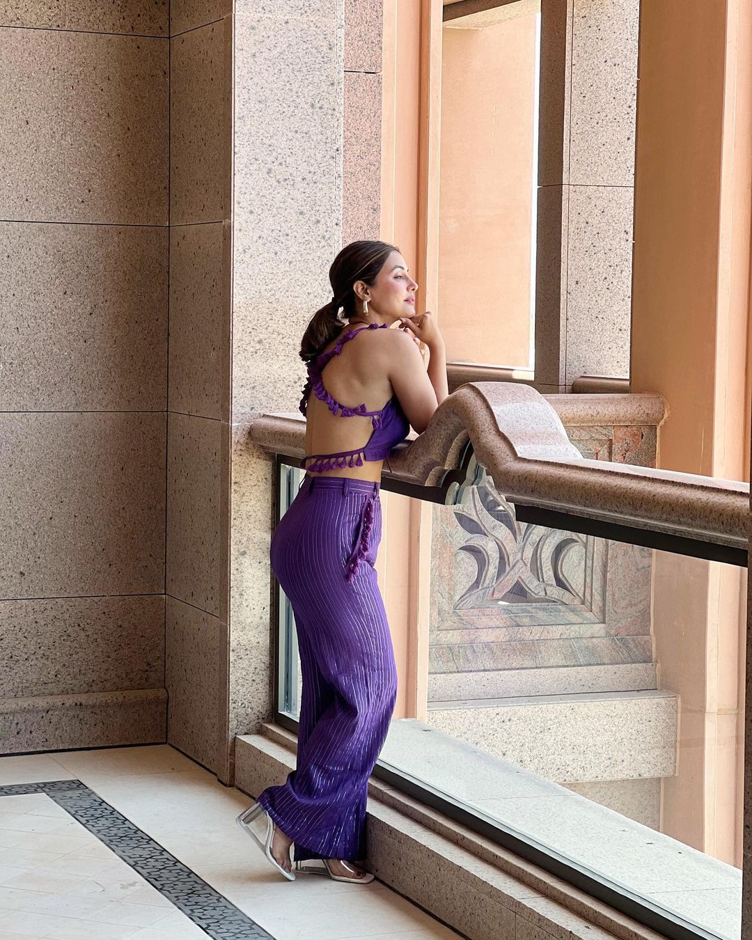 Hina Khan is a picture of chic elegance in a black purple co-ord set (Image: Instagram/Hina Khan)