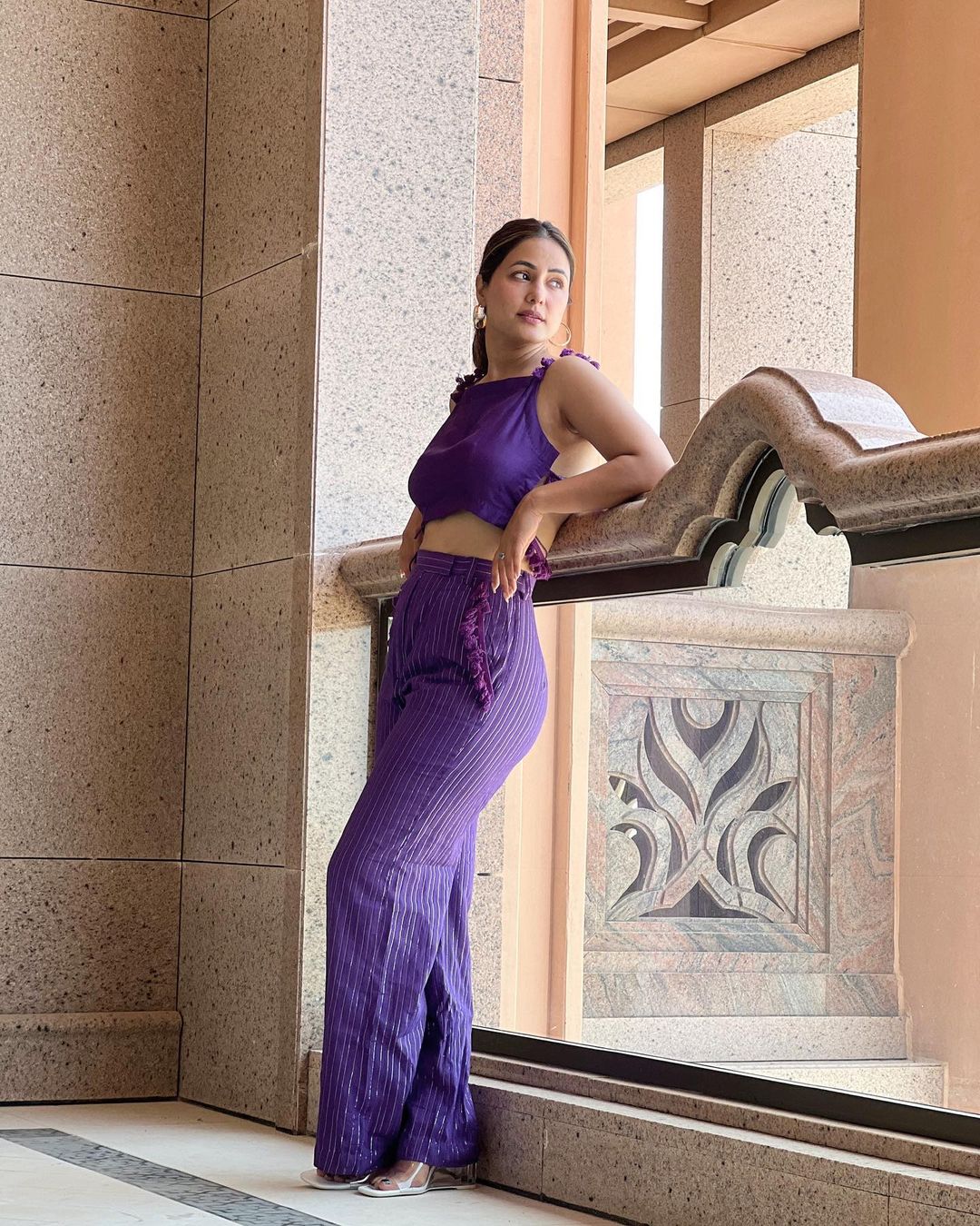 hina khan purple dress Hina Khan Stuns In Purple Embroidered Suit Amid Breast Cancer Battle