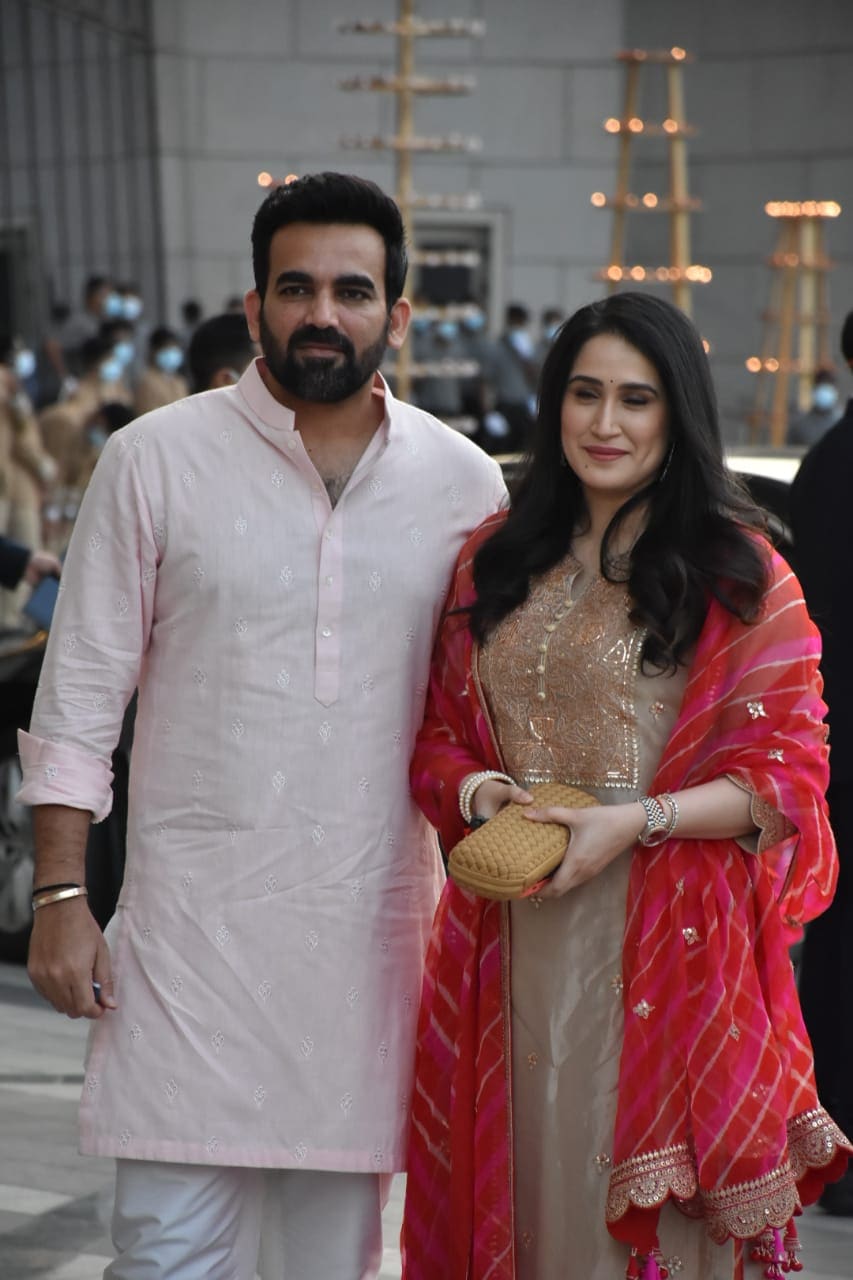 Zaheer Khan and Sagarika Ghatge in Radhika Merchant's Arangeram.  (Picture: Viral Bhayani)